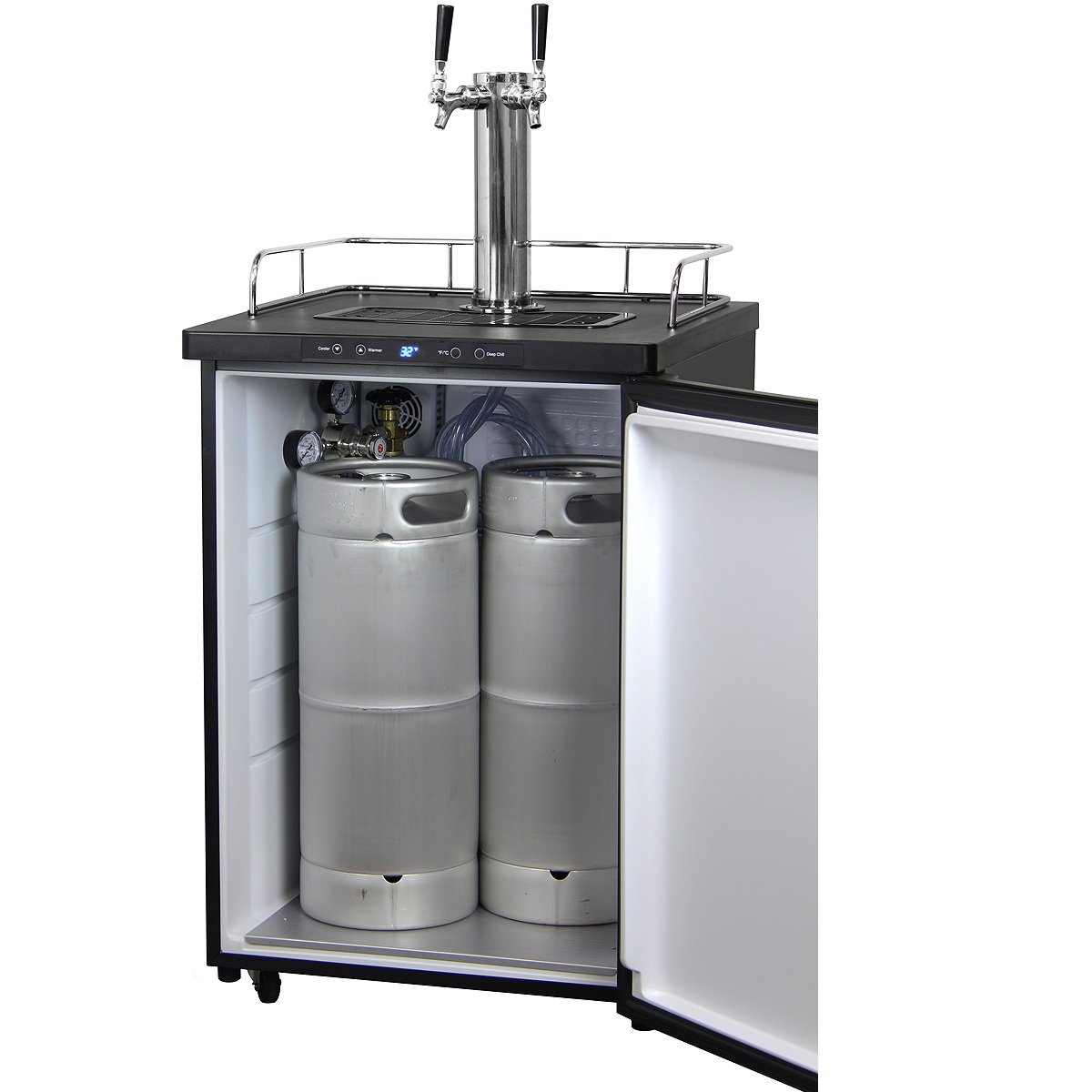Kegco Double Faucet Digital Kombucharator - Black Cabinet with Matte Black Door
