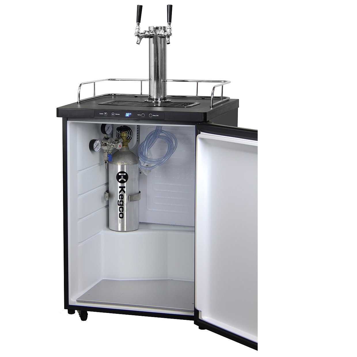 Kegco Double Faucet Digital Kombucharator - Black Cabinet with Matte Black Door