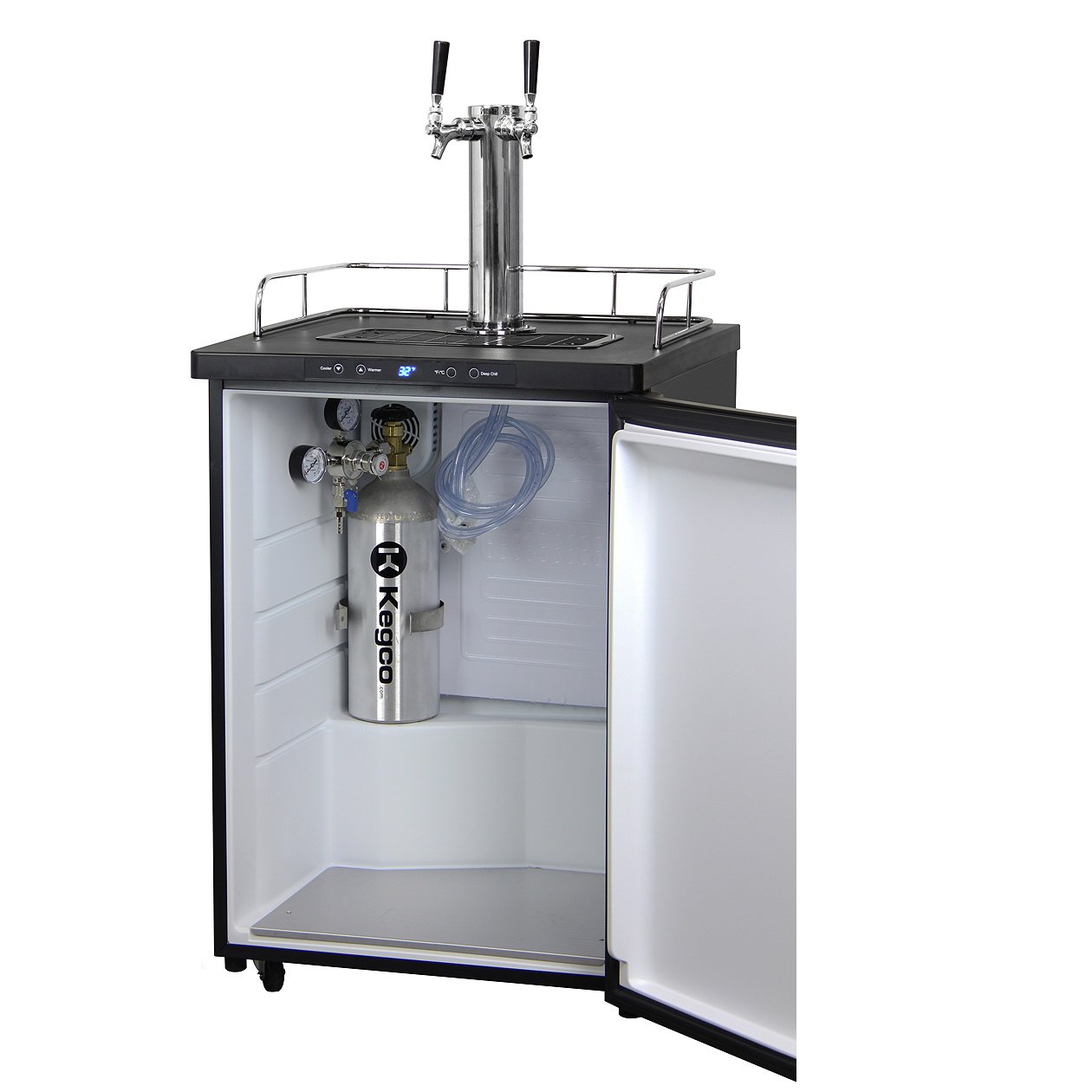 Kegco Two Faucet Digital Kombucha Keg Cooler - Black Cabinet with Black Stainless Steel Door
