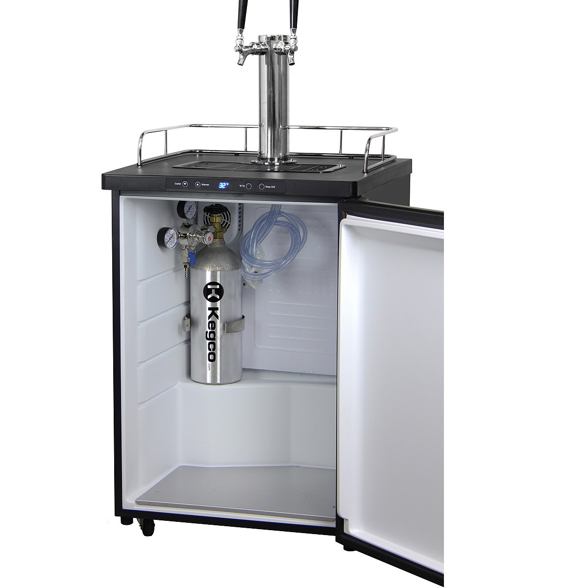 Kegco Double Faucet Digital Kombucharator - Black Cabinet with Matte Black Door