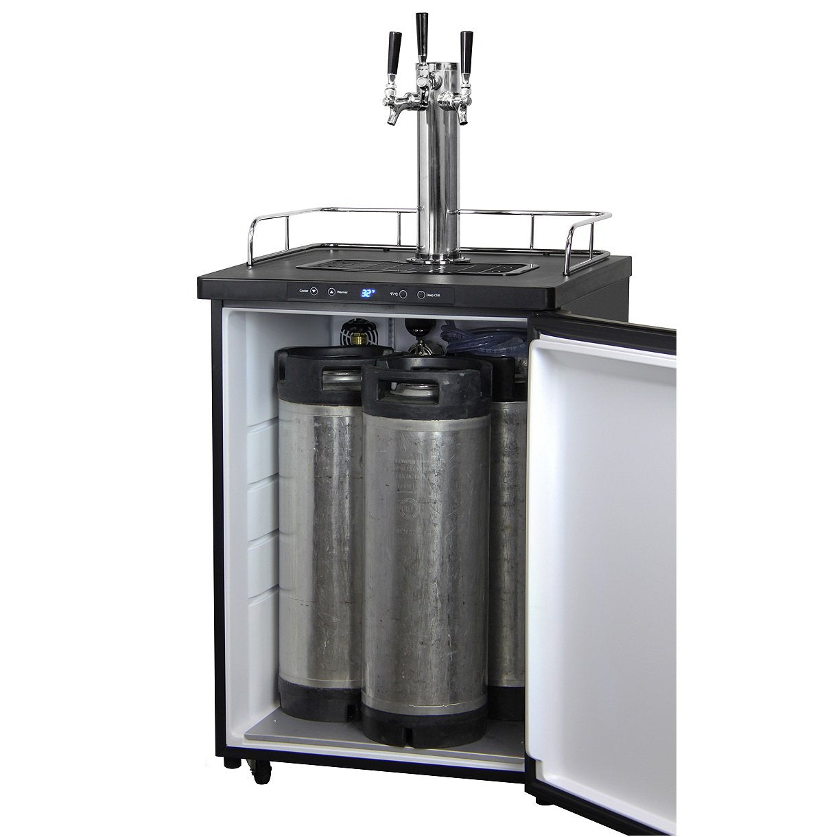 Kegco Three Keg Tap Faucet Digital Kegerator - Black Matte Cabinet and Stainless Steel Door