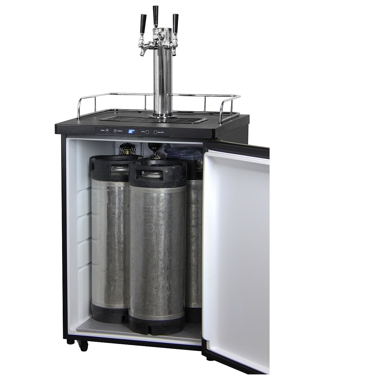 Kegco Three Faucet Digital Kombucha Dispense System - Black Matte Cabinet and Stainless Steel Door