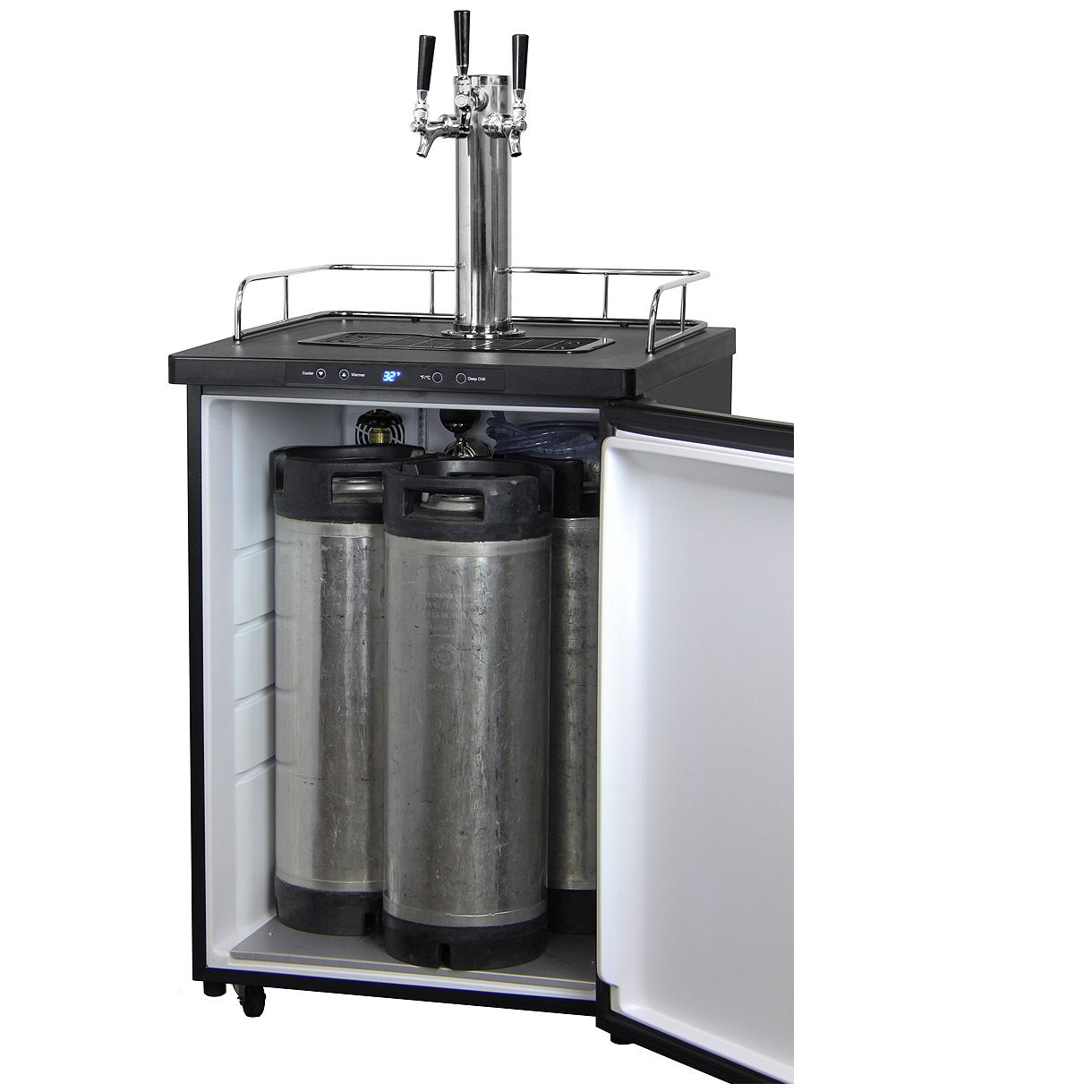 Kegco Triple Keg Tap Faucet Digital Kegerator - Black Matte Cabinet and Door