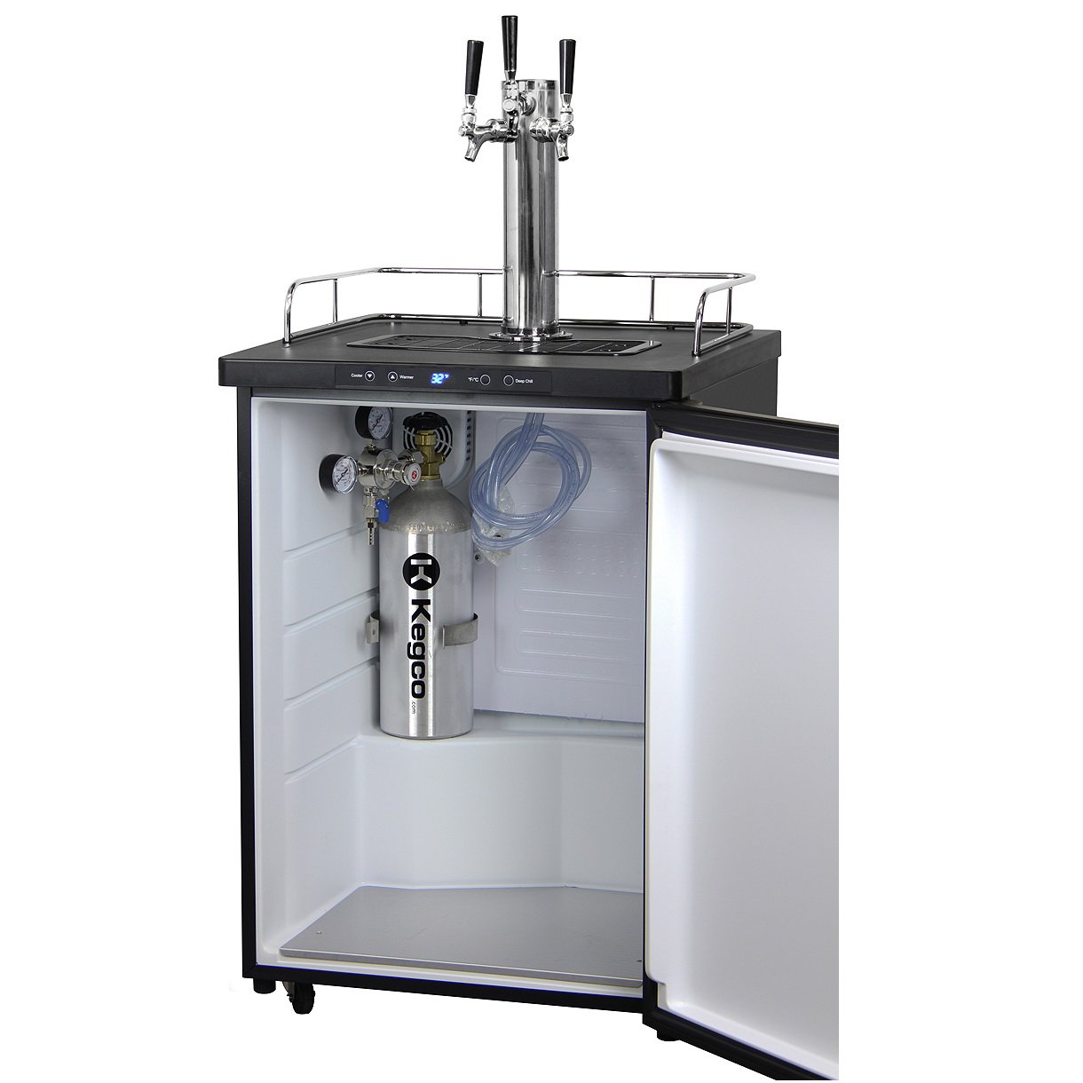 Kegco Three Keg Tap Faucet Digital Kegerator - Black Matte Cabinet and Stainless Steel Door