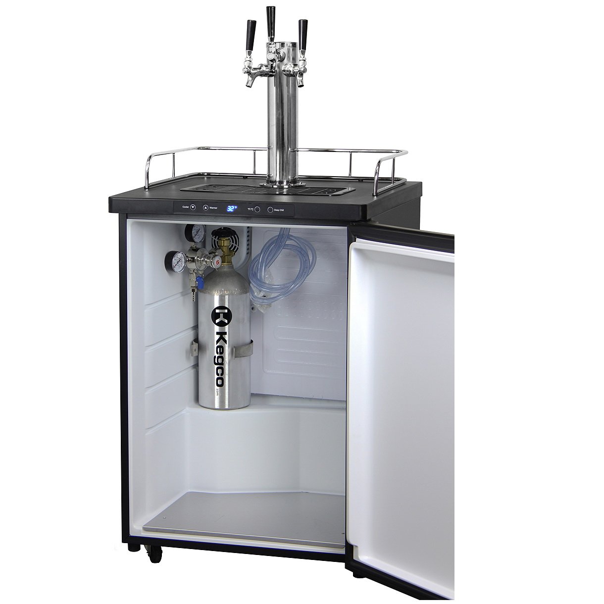 Kegco Triple Keg Tap Faucet Digital Kegerator - Black Matte Cabinet and Door