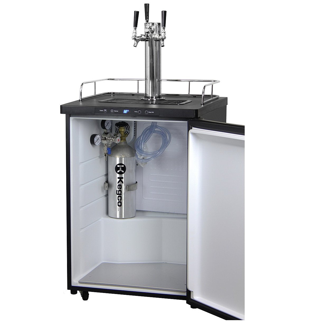 Kegco Three Faucet Digital Kombucha Dispense System - Black Matte Cabinet and Stainless Steel Door