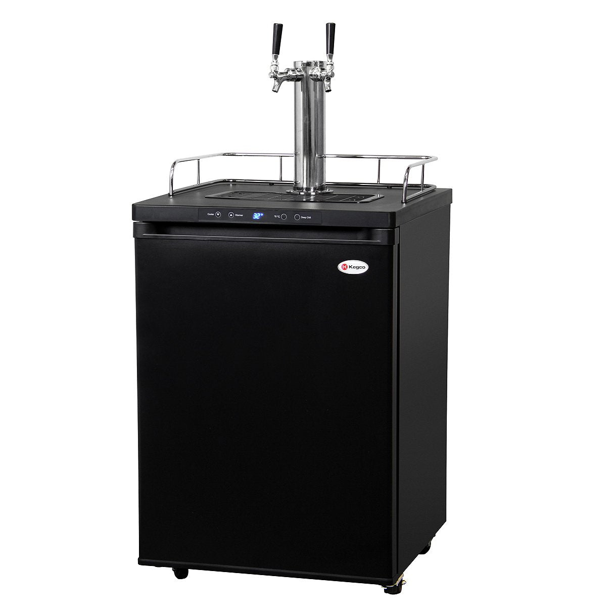 Kegco Double Faucet Digital Kombucharator - Black Cabinet with Matte Black Door