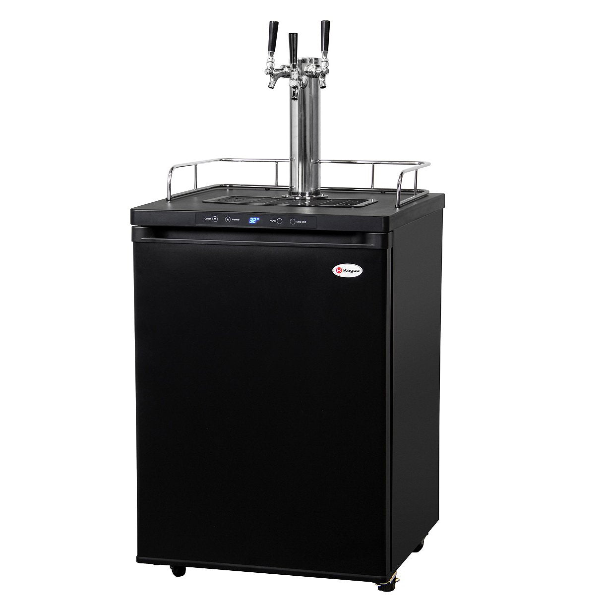 Kegco Triple Keg Tap Faucet Digital Kegerator - Black Matte Cabinet and Door