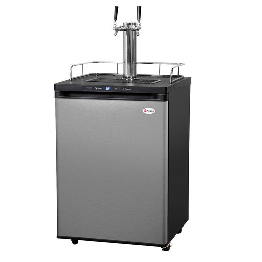 Kegco Two Faucet Digital Kombucha Keg Cooler - Black Cabinet with Stainless Steel Door