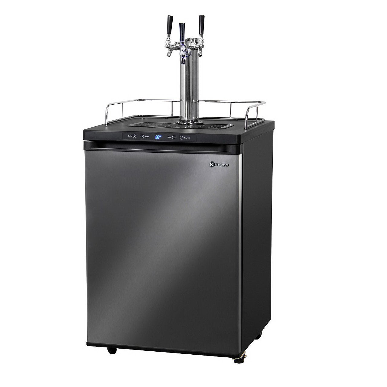Kegco Three Keg Tap Faucet Digital Kegerator - Black Matte Cabinet and Stainless Steel Door