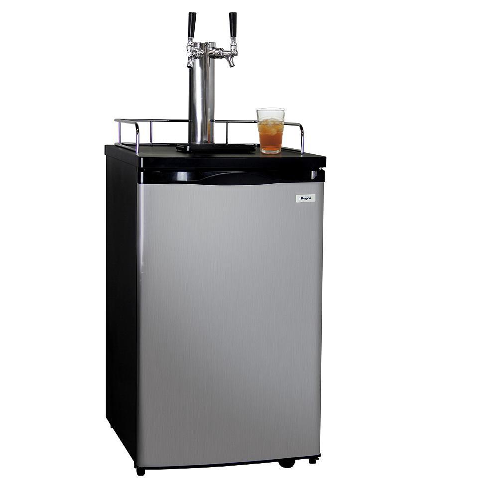 Kegco Dual Faucet Kombucharator with Black Cabinet and Stainless Steel Door