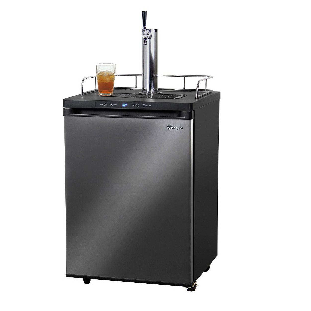 Kegco Digital Kombucha Keg Cooler - Black Cabinet with Black Stainless Steel Door