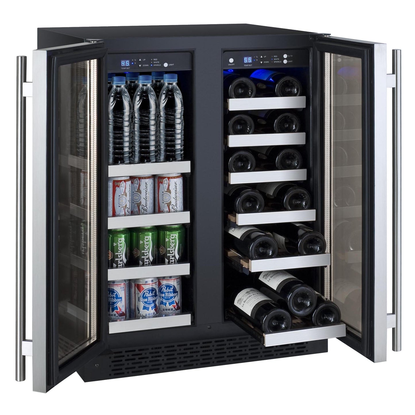 24" Wide FlexCount II Tru-Vino 18 Bottle/66 Cans Dual Zone Stainless Steel Wine Refrigerator/Beverage Center