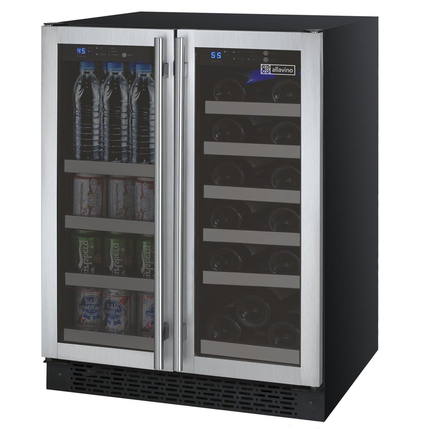 24" Wide FlexCount II Tru-Vino 18 Bottle/66 Cans Dual Zone Stainless Steel Wine Refrigerator/Beverage Center