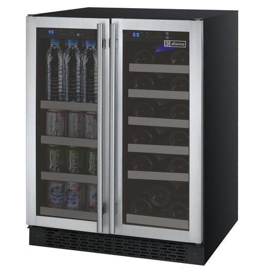 24" Wide FlexCount II Tru-Vino 18 Bottle/66 Cans Dual Zone Stainless Steel Wine Refrigerator/Beverage Center