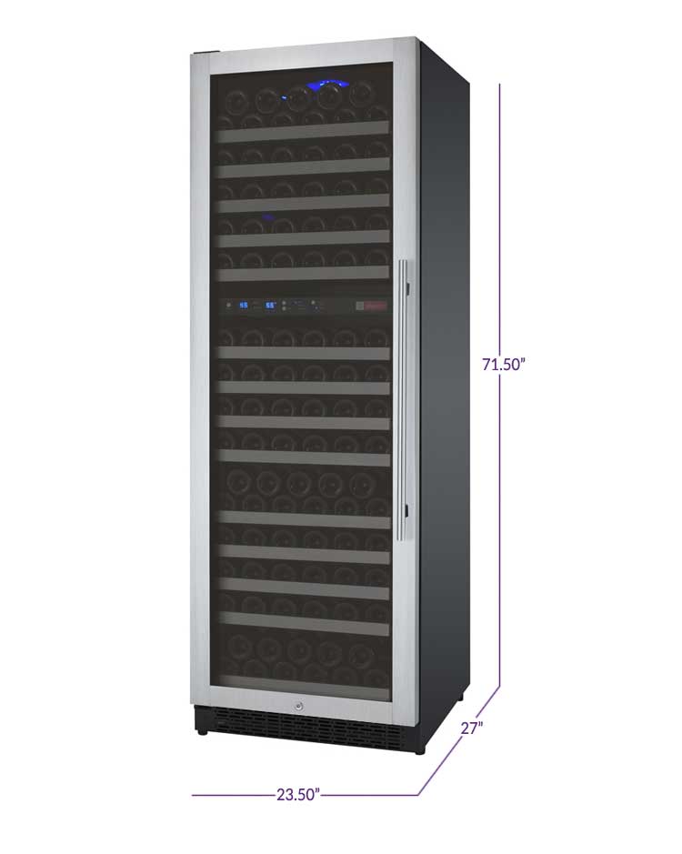 Wide FlexCount II Tru-Vino 172 Bottle Dual Zone Stainless Steel Left Hinge Wine Refrigerator