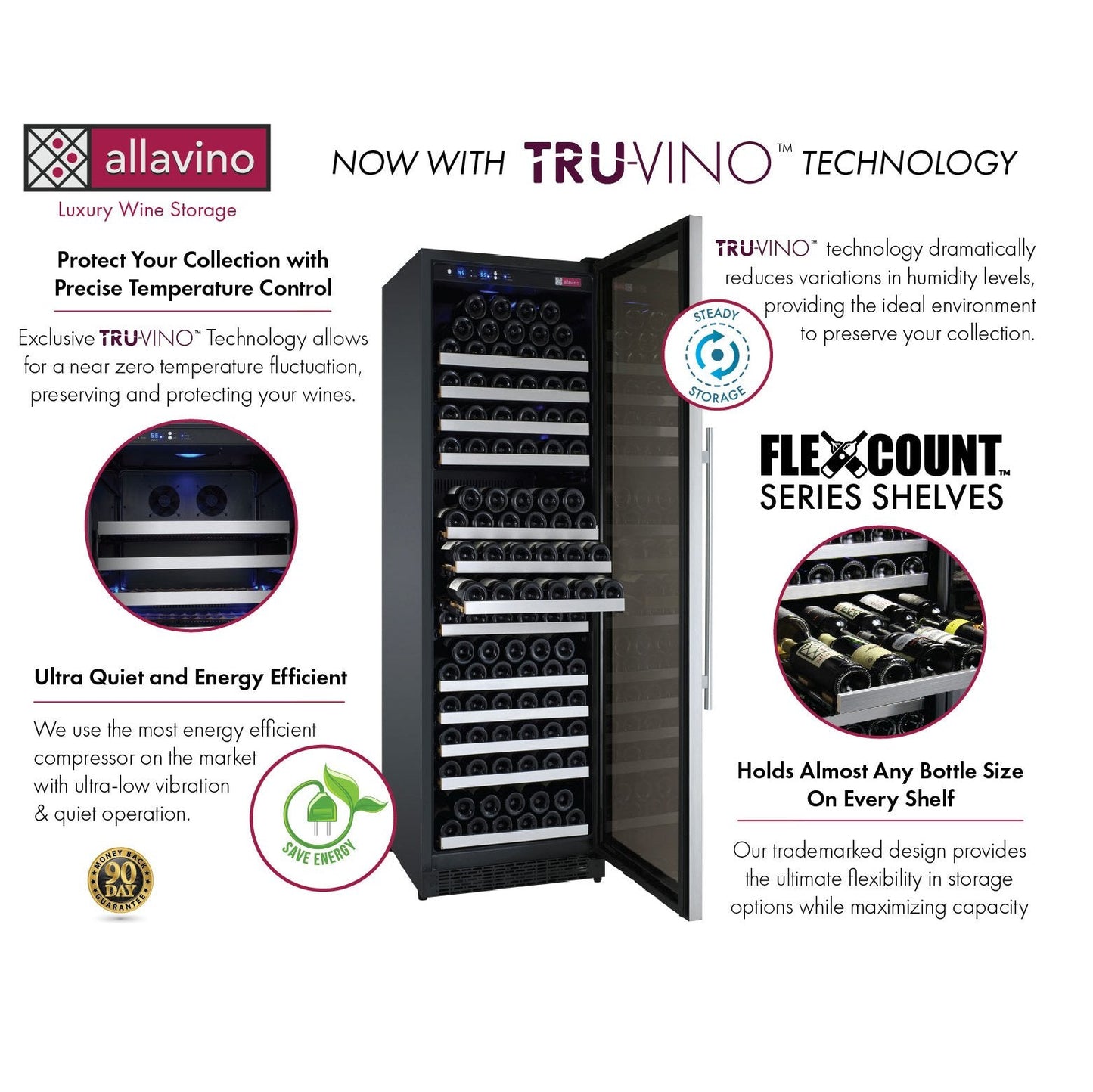 Allavino 349 Bottle Three Zone Stainless Steel Side-by-Side Wine Refrigerator