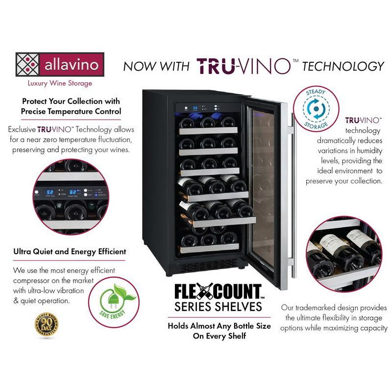 Allavino 30 Bottle Single Zone Stainless Steel Wine Refrigerator