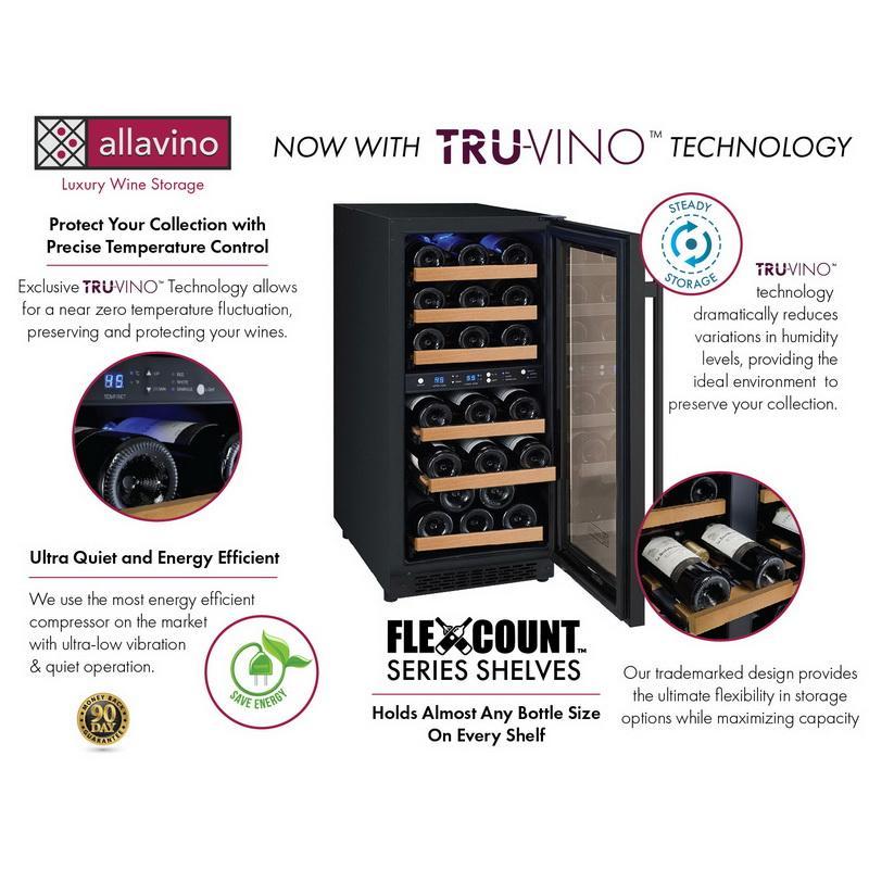 Allavino 30 Bottle Dual Zone Black Wine Refrigerator