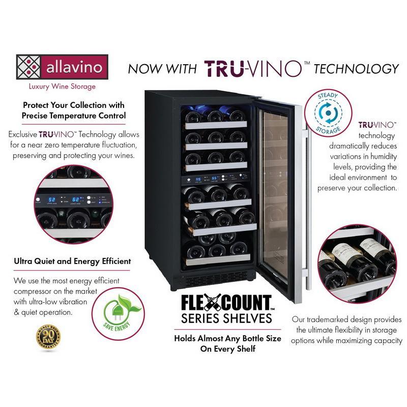 Allavino 30 Bottle Dual Zone Stainless Steel Wine Refrigerator