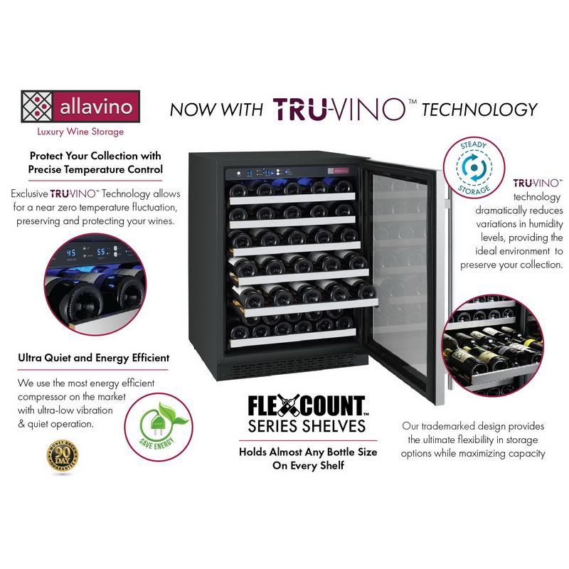 Allavino 112 Bottle Three Zone Stainless Steel Side-by-Side Wine Refrigerator