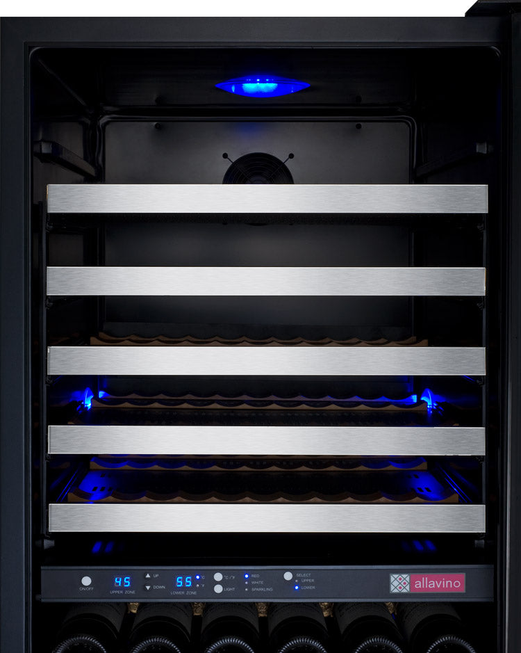 Wide FlexCount II Tru-Vino 172 Bottle Dual Zone Stainless Steel Left Hinge Wine Refrigerator