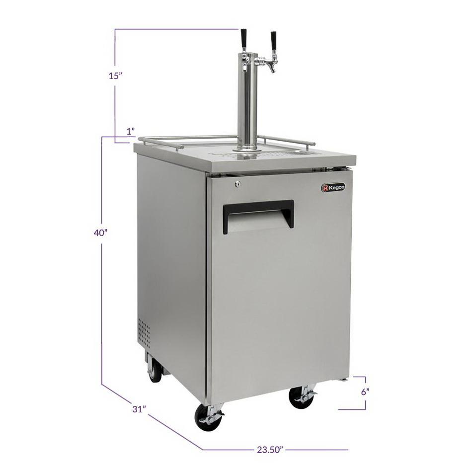 Kegco Two Tap Commercial Kombucharator Kombucha Keg Dispenser - Stainless Steel