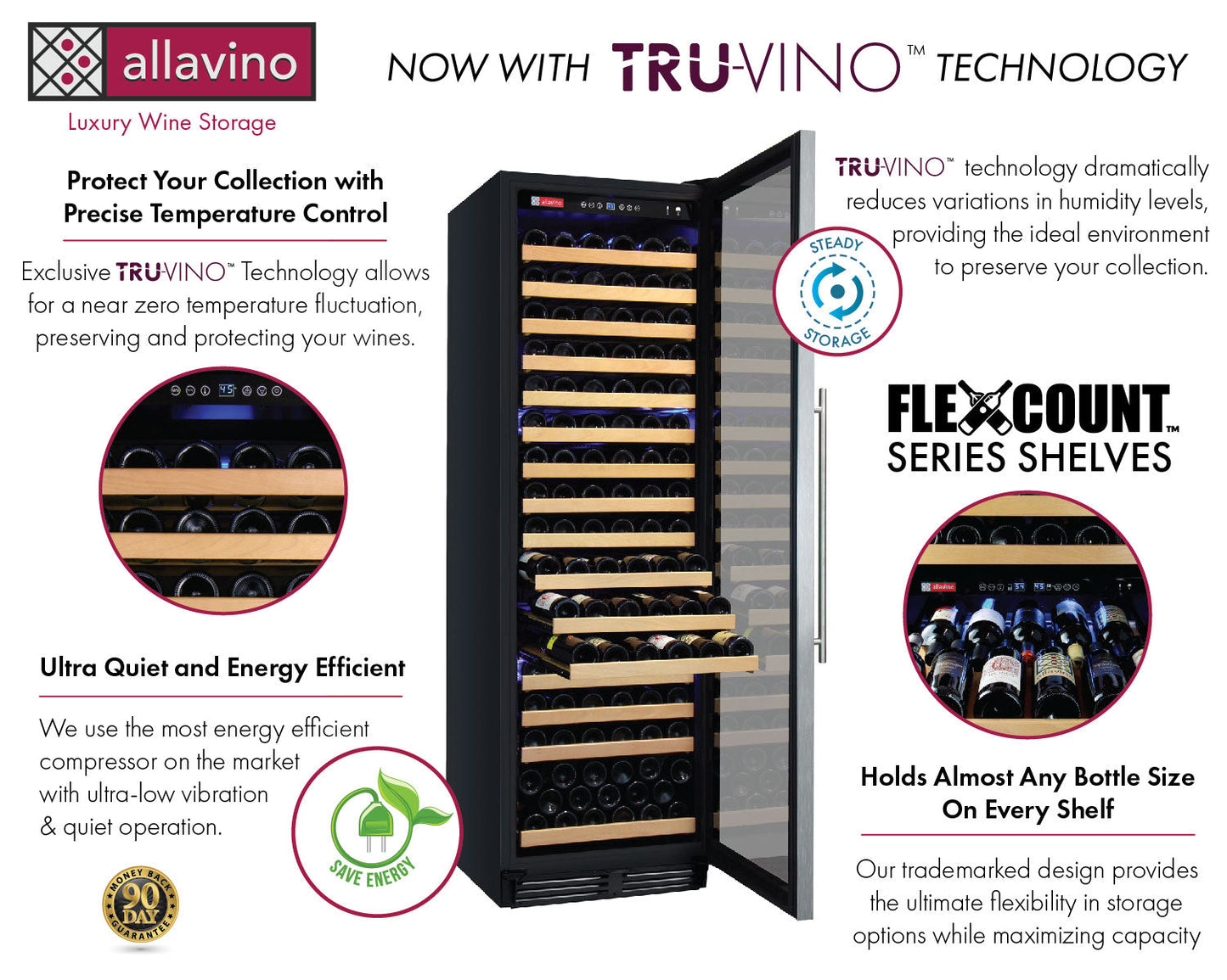 Allavino 48" Wide FlexCount Classic II Tru-Vino 348 Bottle Dual Zone Stainless Steel Side-by-Side Wine Refrigerator