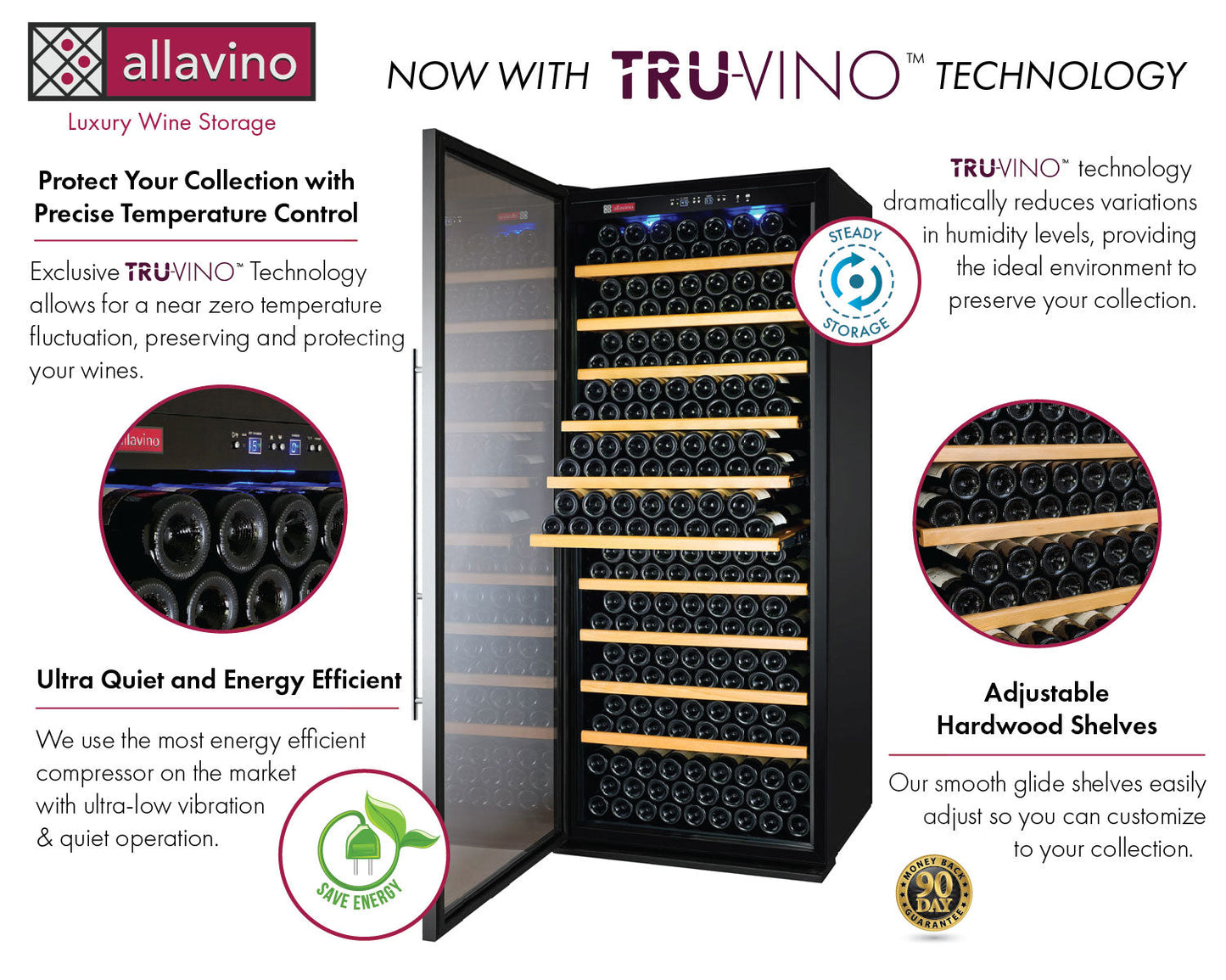 32" Wide Vite II Tru-Vino 277 Bottle Single Zone Stainless Steel Left Hinge Wine Refrigerator