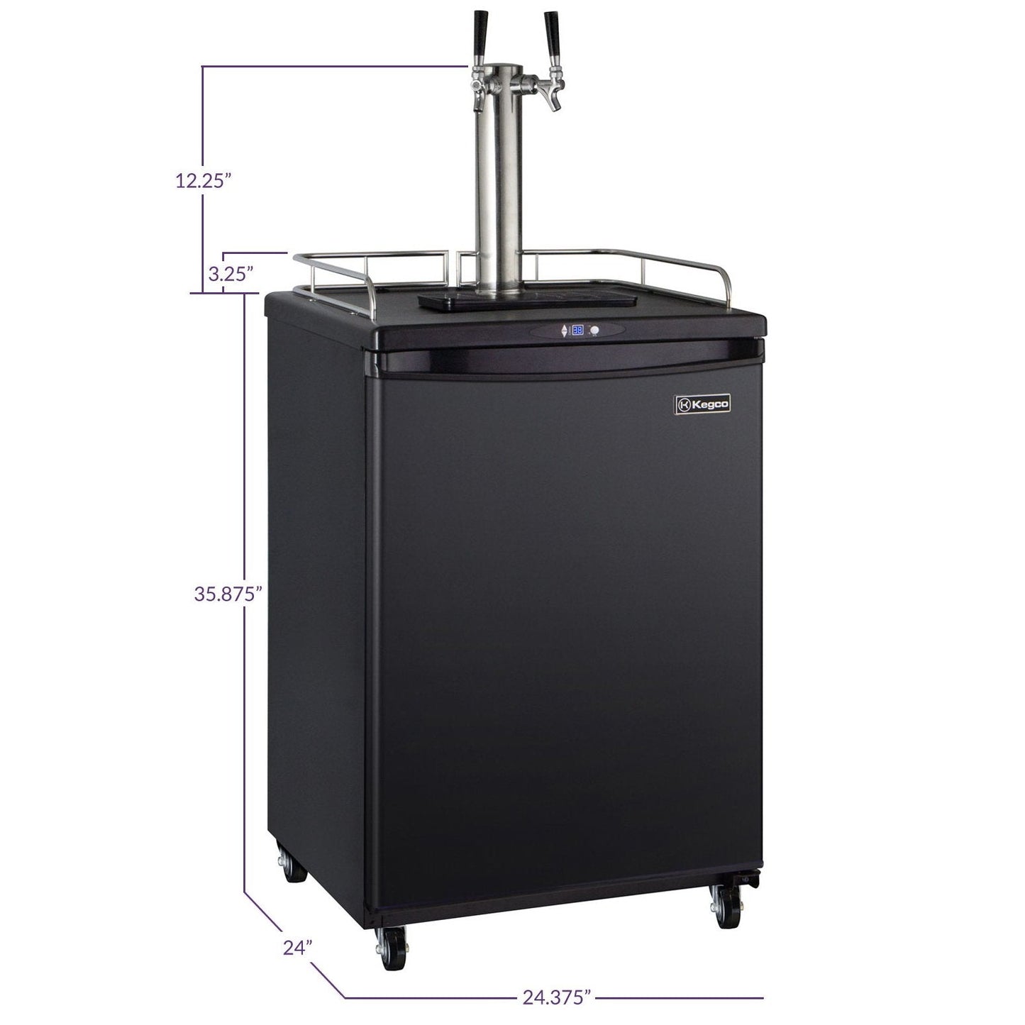 Kegco Two Faucet Commercial Grade Kegerator with Digital Temp Control - Black Cabinet with Black Door