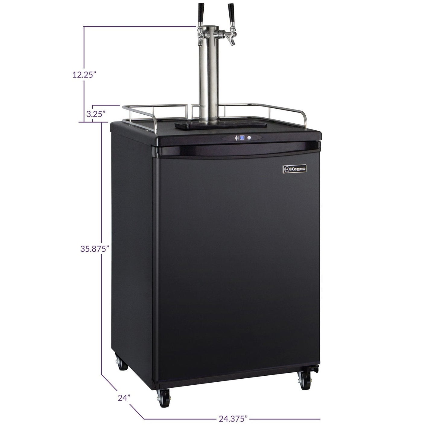 Kegco Dual Faucet Commercial Grade Digital Kombucharator - Black Cabinet with Black Door