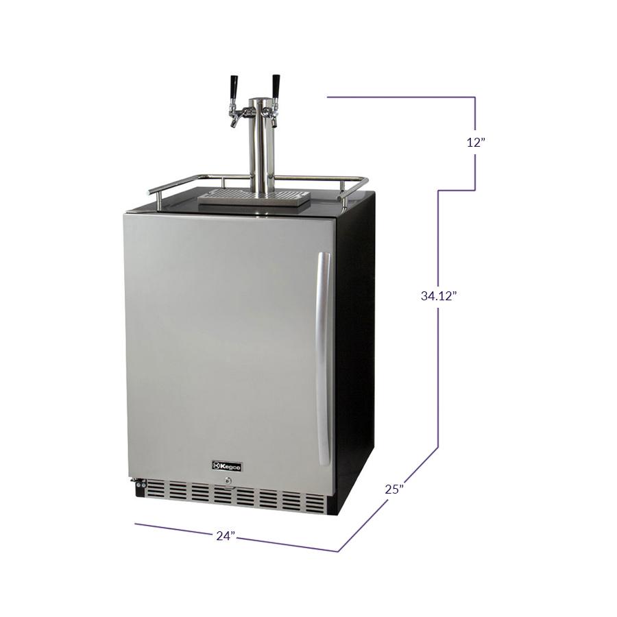 Kegco Dual Faucet Digital Undercounter Kegerator with X-CLUSIVE Premium Direct Draw Kit - Left Hinge