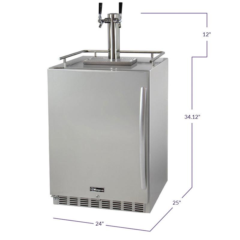 Kegco Dual Tap Digital Outdoor Undercounter Kegerator with X-CLUSIVE Premium Direct Draw Kit - Left Hinge