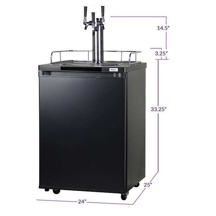 Kegco Home Brew Triple Faucet Draft Beer Dispenser - Black Cabinet with Matte Black Door