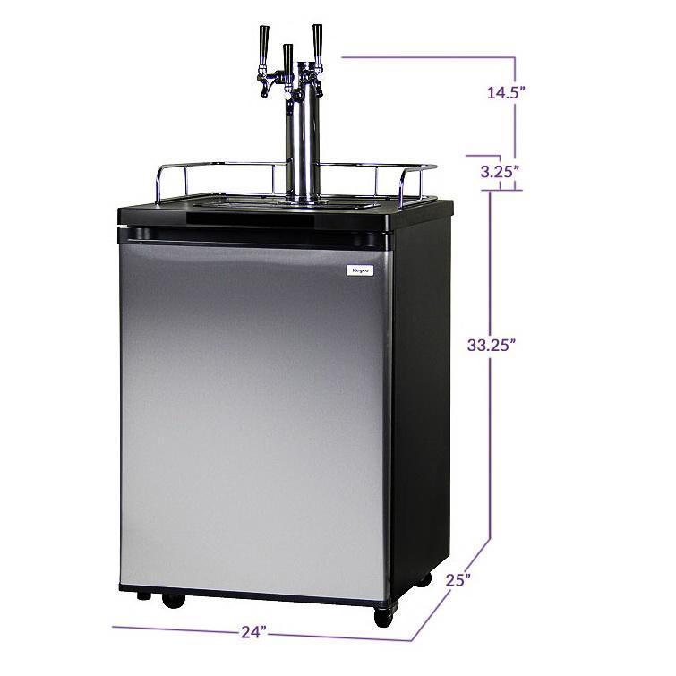 Three Keg Tap Faucet Kegerator - Black Cabinet with Stainless Steel Door