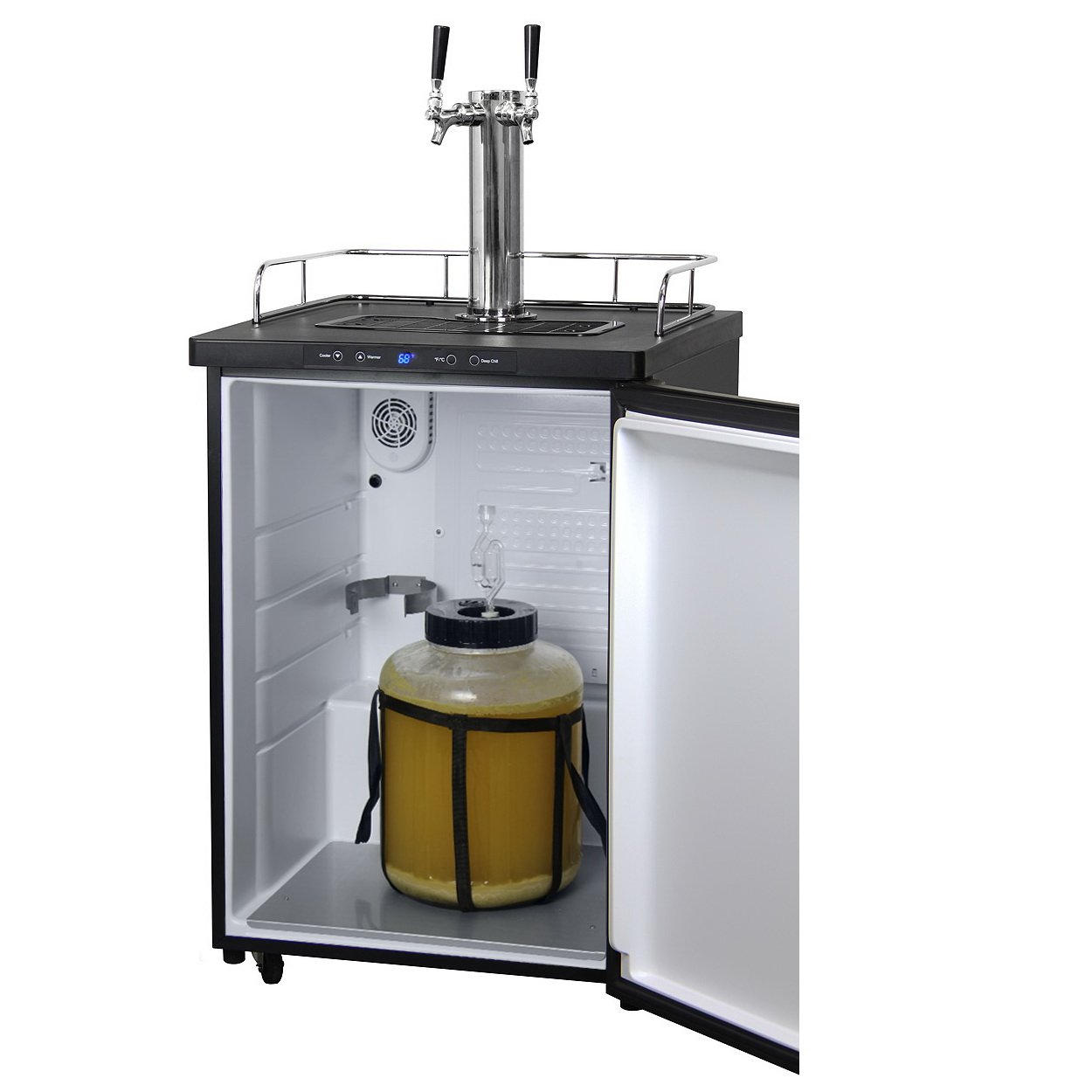 Kegco Dual Tap Faucet Digital Keg Fridge - Black Cabinet with Stainless Steel Door