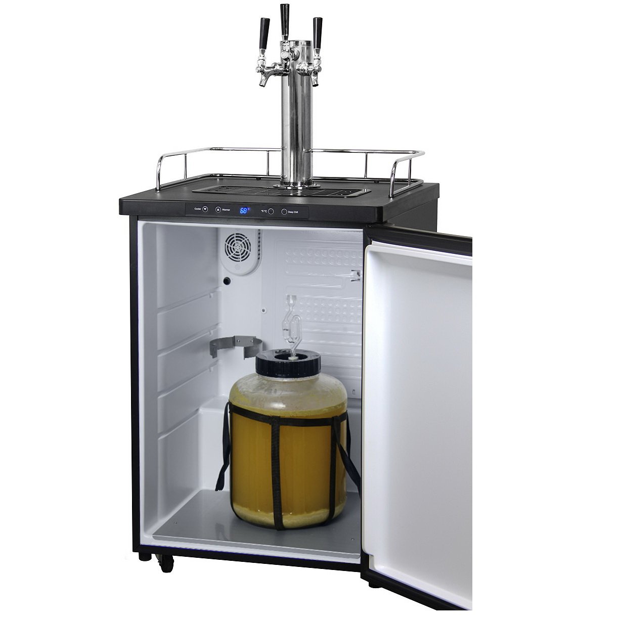 Kegco Triple Keg Tap Faucet Digital Kegerator - Black Matte Cabinet and Door
