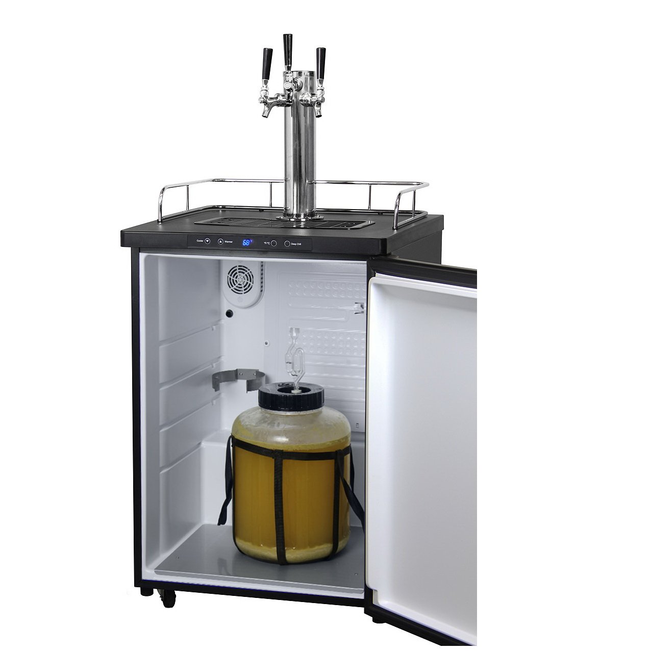 Kegco Three Keg Tap Faucet Digital Kegerator - Black Matte Cabinet and Stainless Steel Door