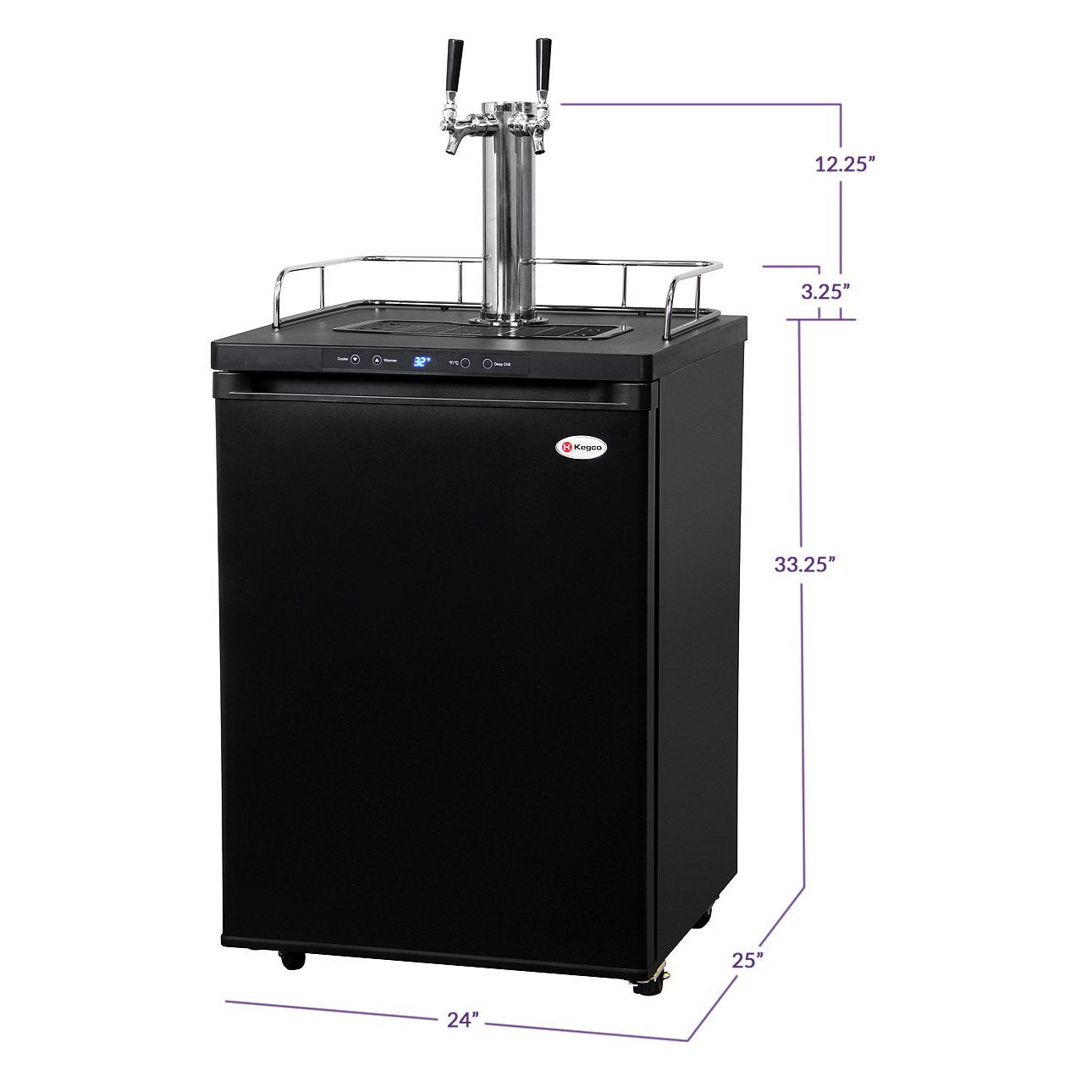 Kegco K309B-2NK Dual Tap Faucet Kegerator with Digital Temp Control - Black Matte Cabinet and Door