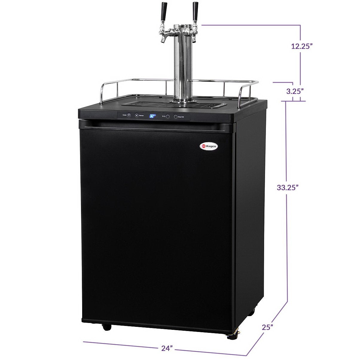 Kegco Double Faucet Digital Kombucharator - Black Cabinet with Matte Black Door