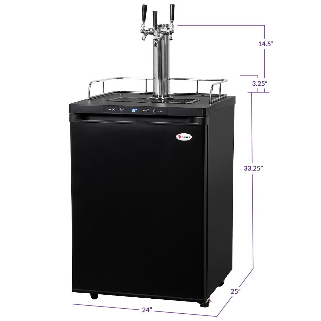 Kegco Triple Keg Tap Faucet Digital Kegerator - Black Matte Cabinet and Door