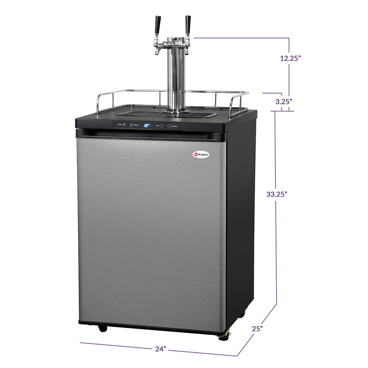 Kegco Dual Tap Faucet Digital Keg Fridge - Black Cabinet with Stainless Steel Door