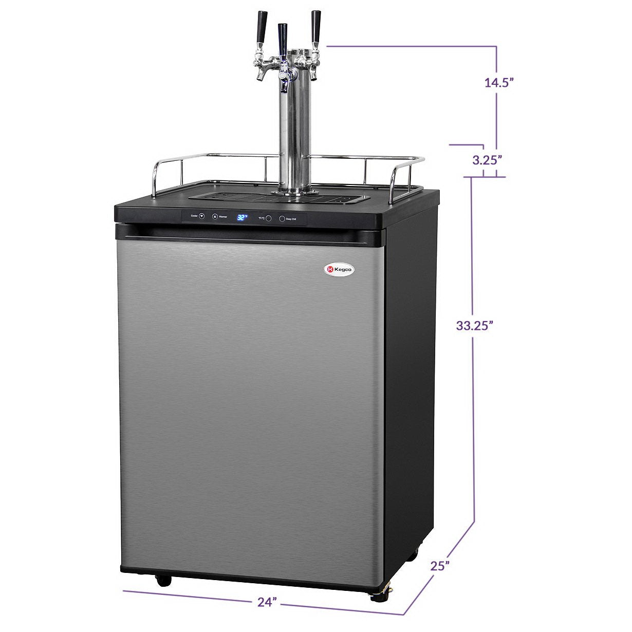 Kegco Three Keg Tap Faucet Digital Kegerator - Black Matte Cabinet and Stainless Steel Door