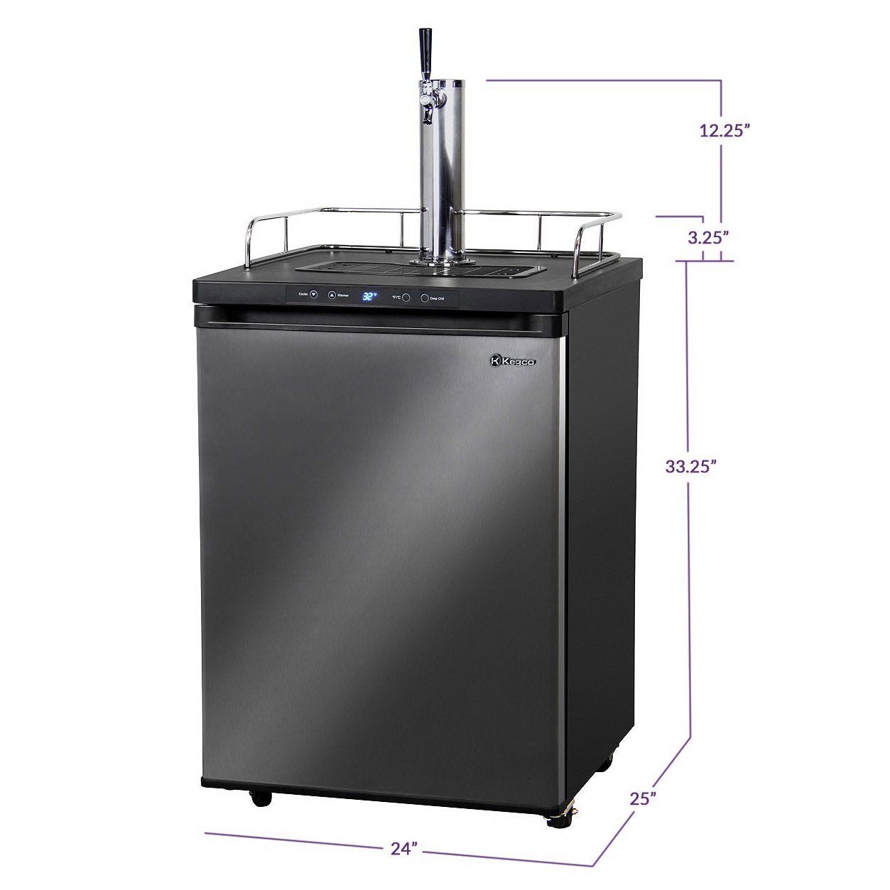 Kegco One Tap Faucet Digital Temperature Kegerator - Black Cabinet with Black Stainless Steel Door