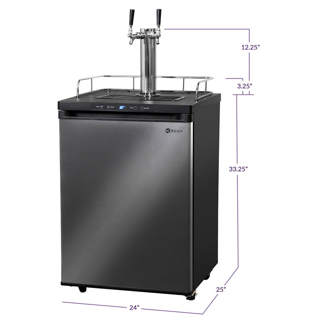 Kegco Two Faucet Digital Kombucha Keg Cooler - Black Cabinet with Black Stainless Steel Door