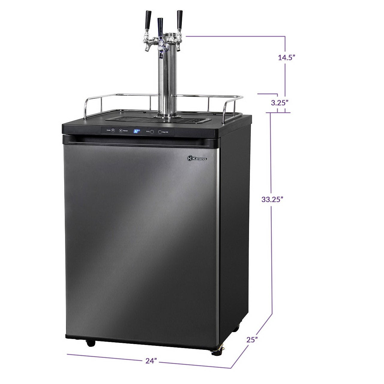 Kegco Three Keg Tap Faucet Digital Kegerator - Black Matte Cabinet and Stainless Steel Door