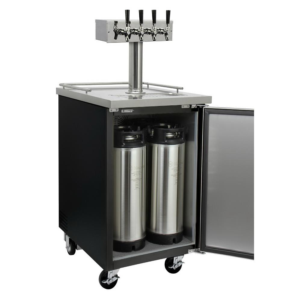 Kegco Four Tap Commercial Kombucharator Kombucha Keg Dispenser - Black