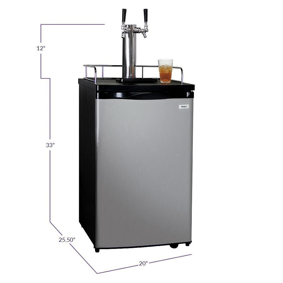 Kegco Dual Faucet Kombucharator with Black Cabinet and Stainless Steel Door