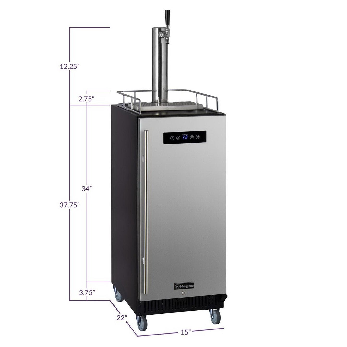 Kegco 15" Wide Commercial Home Brew Keg Dispenser with Stainless Steel Door