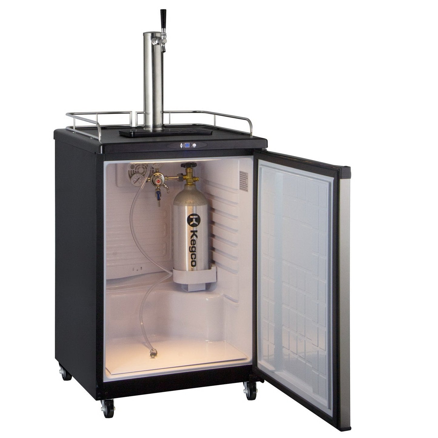 Kegco One Tap Faucet Commercial Grade Kegerator with Digital Temperature Control Black Cabinet with Stainless Steel Door